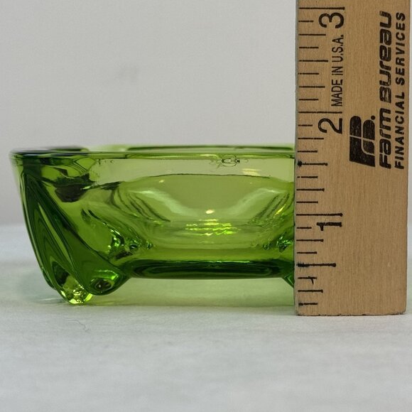 Vintage Mid-Century Green Glass Ashtray Square 4.5" Retro Heavy Art Glass - Picture 6 of 13